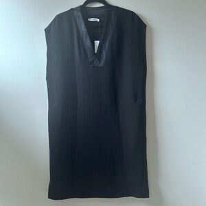 Vince Satin Trim High Low Black Shift Dress